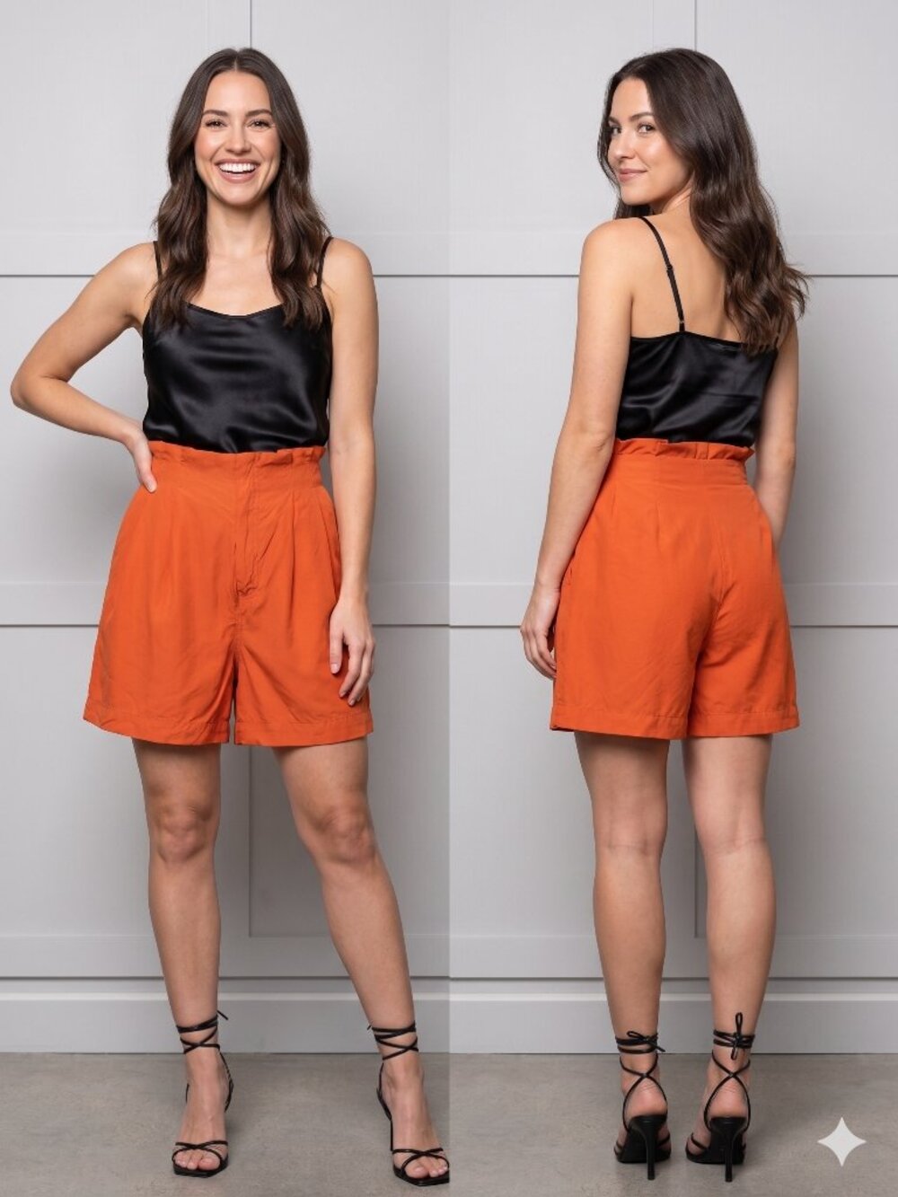 H&M Burnt Orange High-Waisted Paperbag Shorts - Size 10